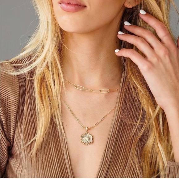 GOLD 14k Gold Plated 2pc Heart Pendant Chain Necklace Set - Picture 1 of 4